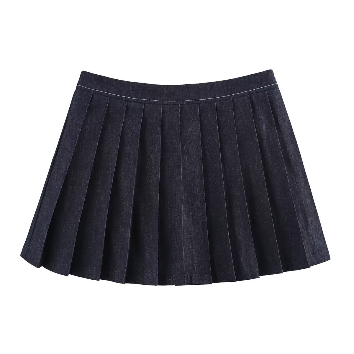 Denim Pilot Jacket Wide Pleated Denim Skirted Leggings