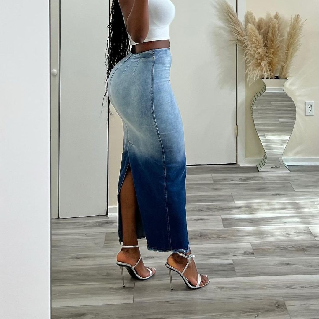Slit Tassel Denim Skirt