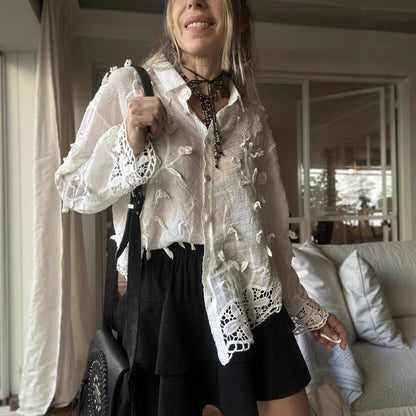 Crocheted Long-sleeved Shirt Autumn Top