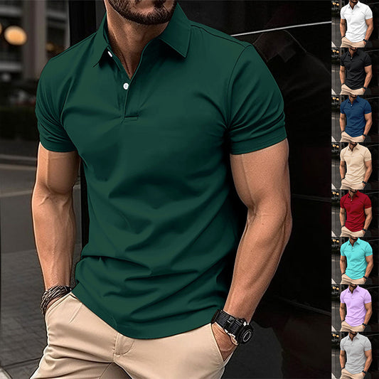 Leisure Luxe Polo Shirt: Short Sleeve Polo Shirt Men Solid Color Button Lapel Button Top