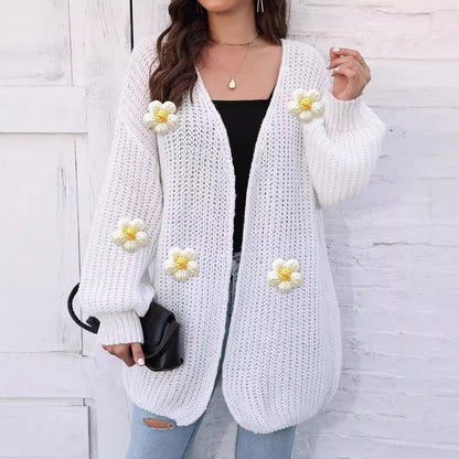 Floral Fantasy Woven Sweater Coat : Women's Thick Coat Thick Needle Woven Sweater