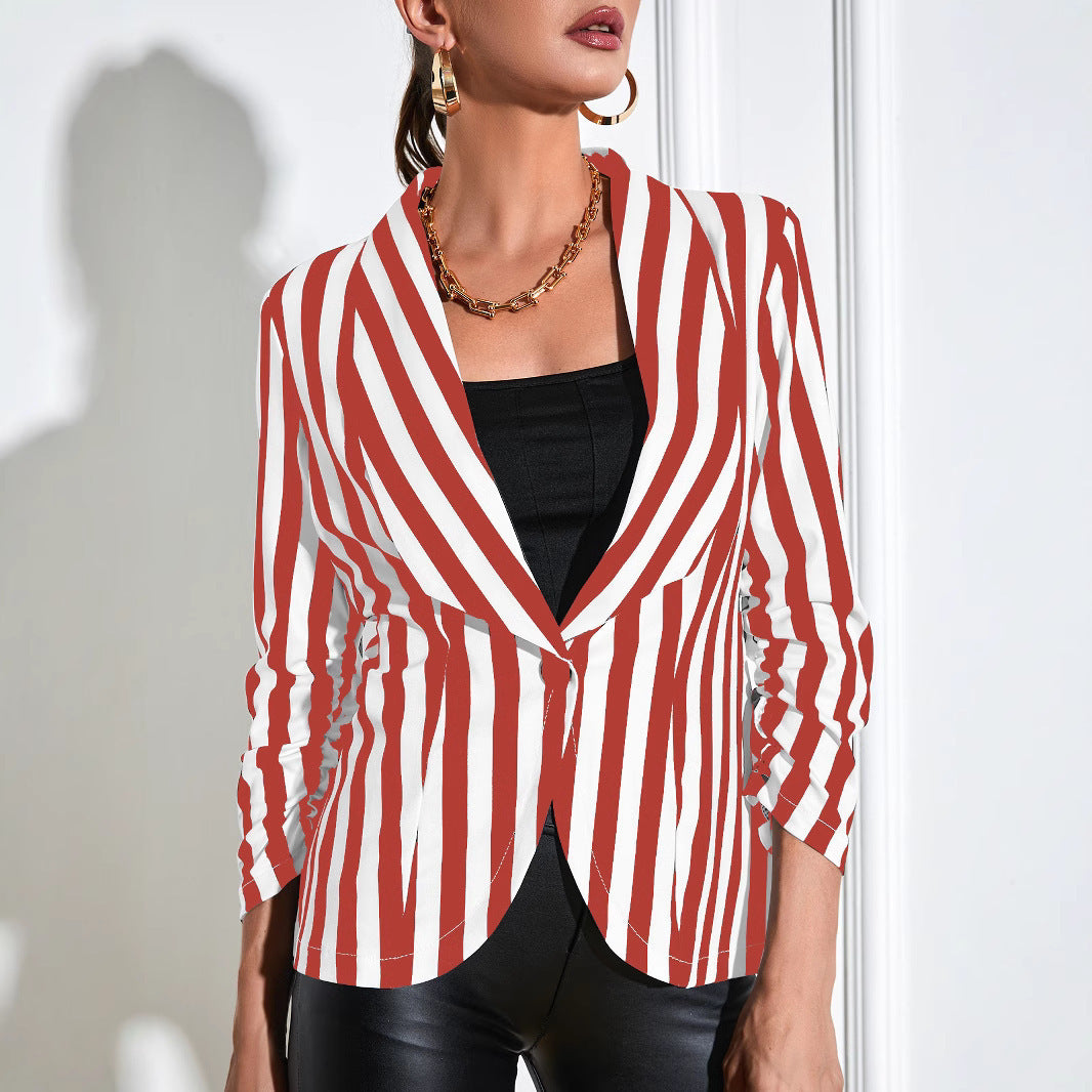 Cropped Pleated Sleeves Casual Small Suit Slim Fit Fashion