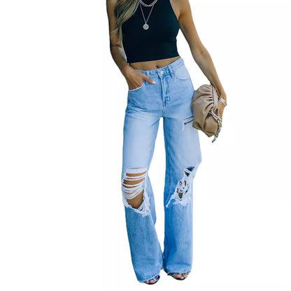 Urban Edge Ripped Wide-Leg Jeans: Women's Jeans Ripped Wide Leg Pants