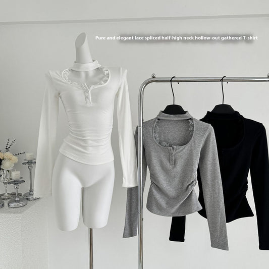 Lace Stitching Women's New Tight Pleated Inner Wear Blouse