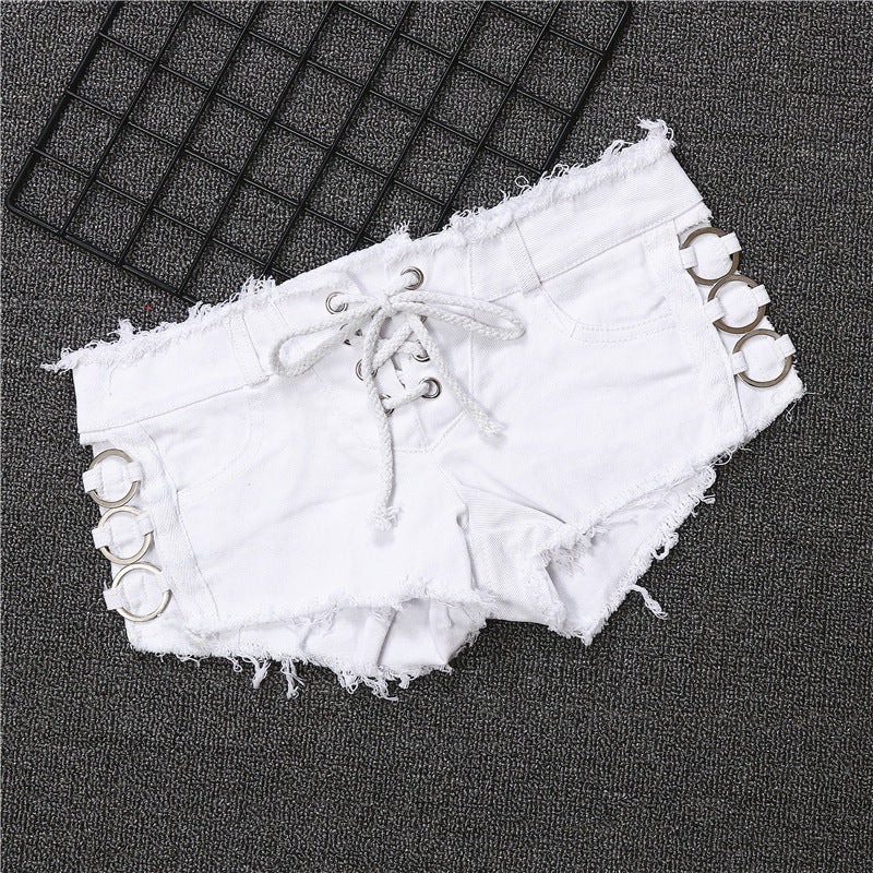 Pantalon chaud avec accents métalliques : nouveau short moulant en coton élastique avec décoration en métal creux sexy sur le côté d'Amazon, vente rapide dans le monde entier