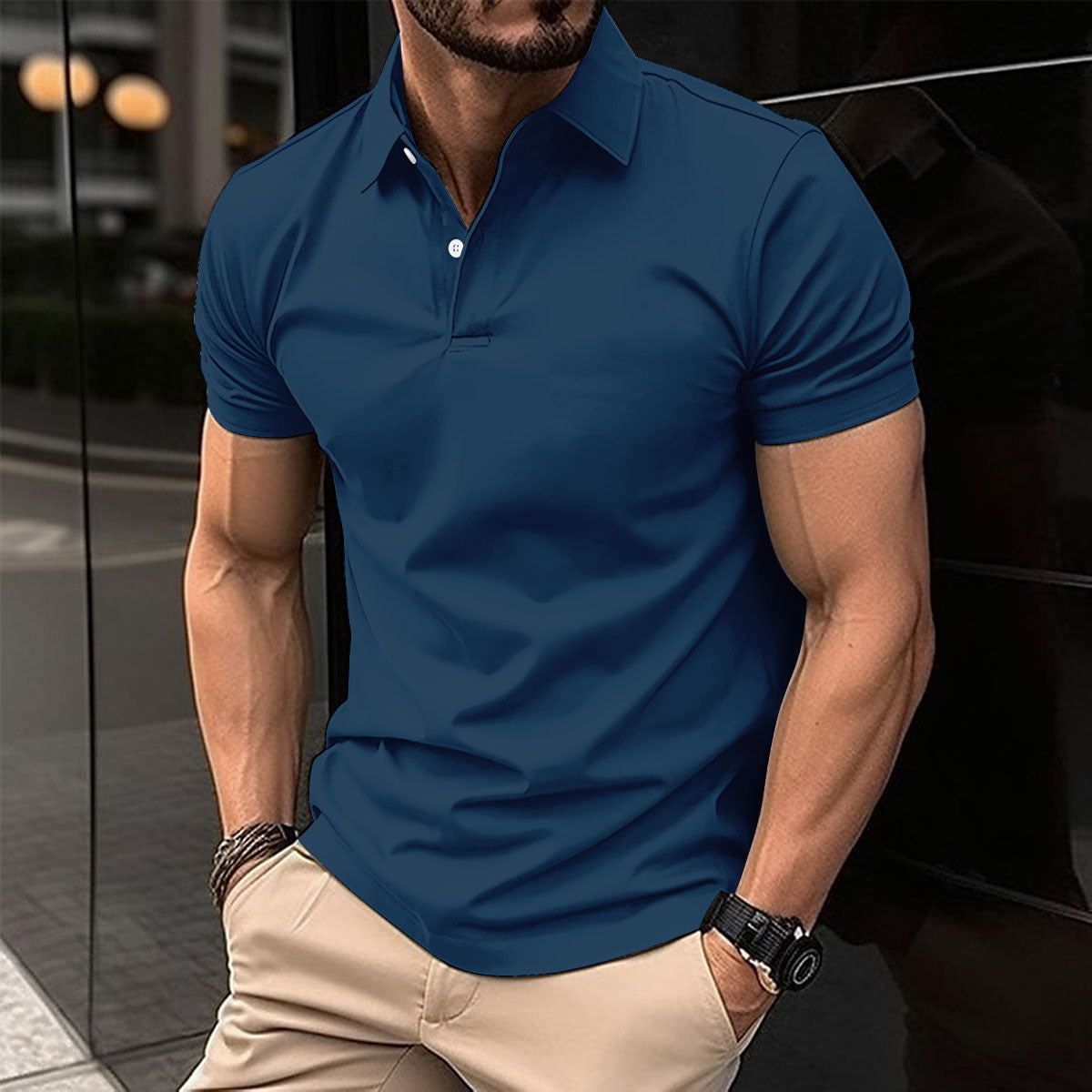 Leisure Luxe Polo Shirt: Short Sleeve Polo Shirt Men Solid Color Button Lapel Button Top