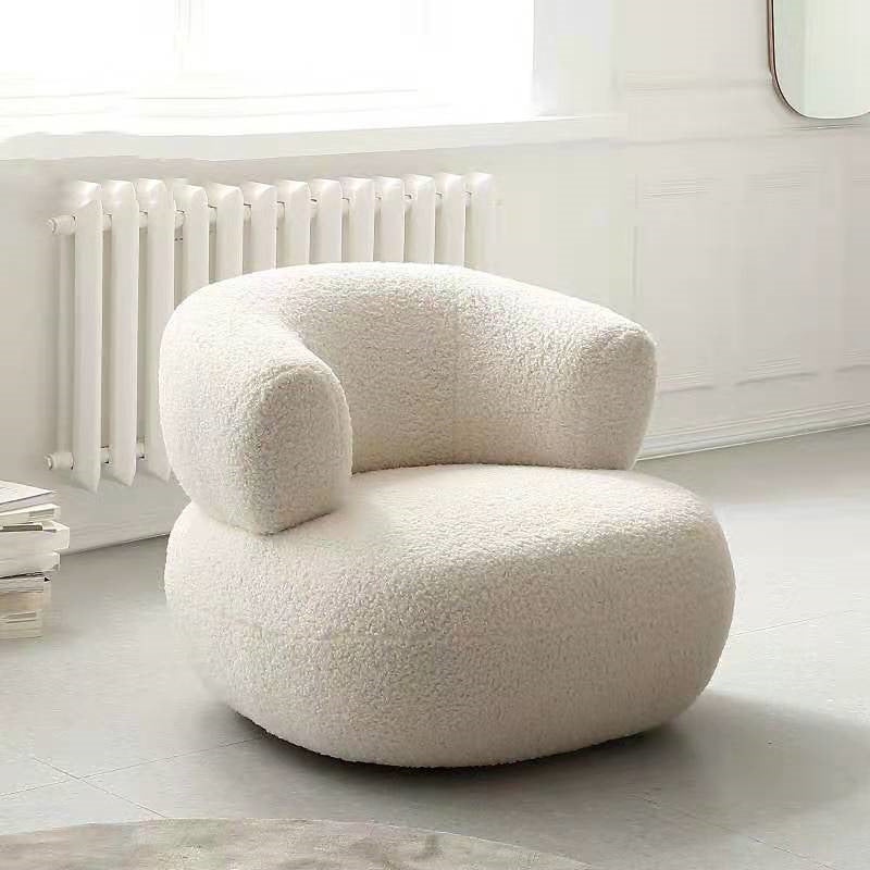 Serene Lounge Sofa Chair-Minimalist Creative Casual White Lambswool Lazy Small Apartment Single Sofa Chair