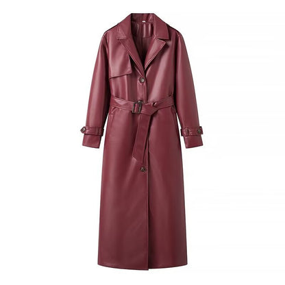 Bold Elegance Long Leather Trench Coat