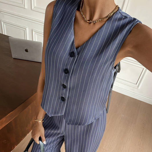 Single-breasted Striped Vest Wide-leg Pants Casual Suit