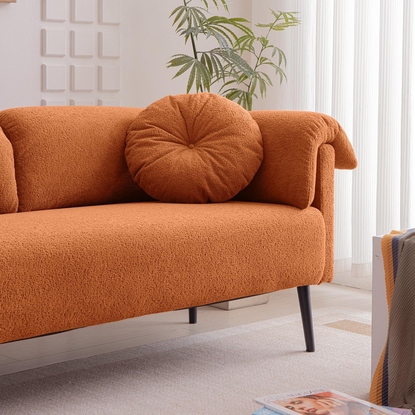 Plush Haven Sofa-68.5" Modern Lamb Wool Sofa With Decorative Throw Pillows for Small Spaces