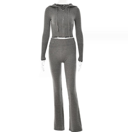 Urban Chic Zip-Up Set:Hoodie Suit Women Leisure Sexy Zip Long Sleeve Sweater And High Waist Long Pants Set