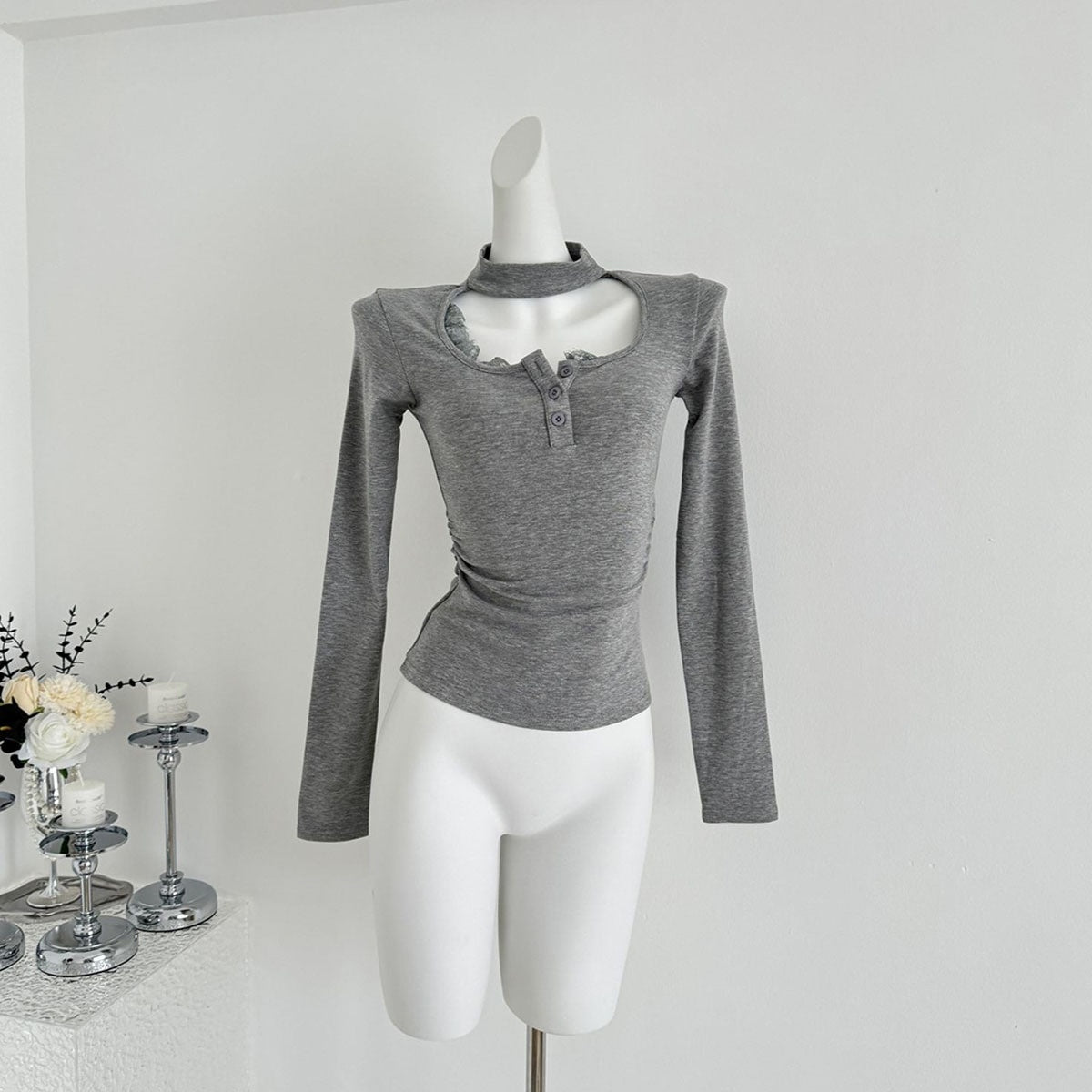 Lace Stitching Women's New Tight Pleated Inner Wear Blouse