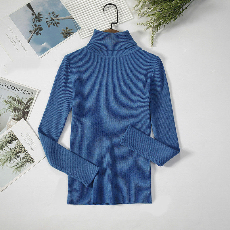 Classic Elegance Turtleneck Sweater: Solid Color Pit Strip Knit Pullover Turtleneck Sweater