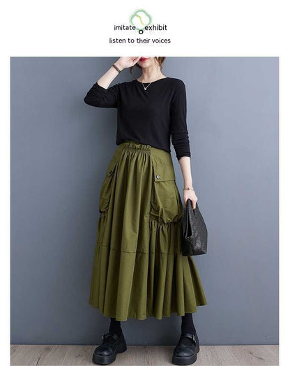 Loose Slimming Workwear Pleated Skirt