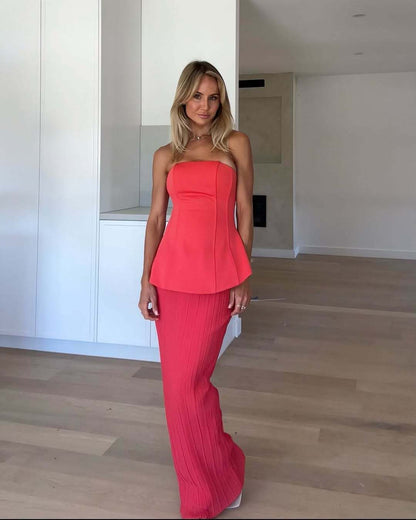 Women's Tube Top High Waist Hip Skirt Two-piece Set