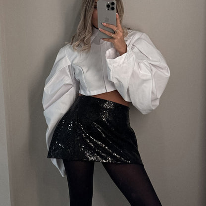 Cotton Lapel Long Sleeves Cropped Shirt
