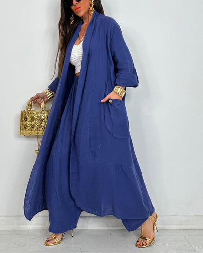 Cardigan Long Shirt Fashion Solid Color Casual Suit