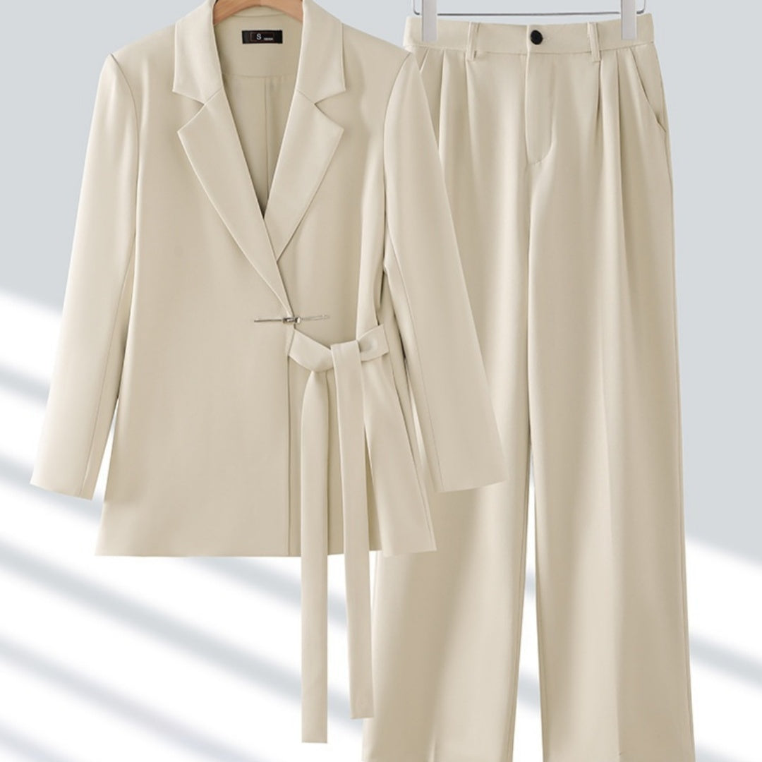 Casual Long-sleeved Small Suit Collar Jacket Women's Wide-leg Pants Two-piece Suit