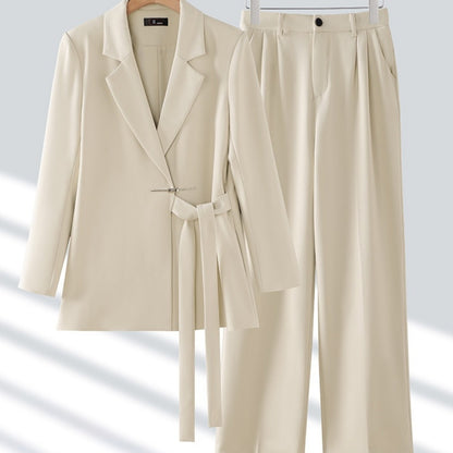 Casual Long-sleeved Small Suit Collar Jacket Women's Wide-leg Pants Two-piece Suit