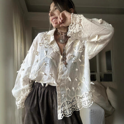 Crocheted Long-sleeved Shirt Autumn Top