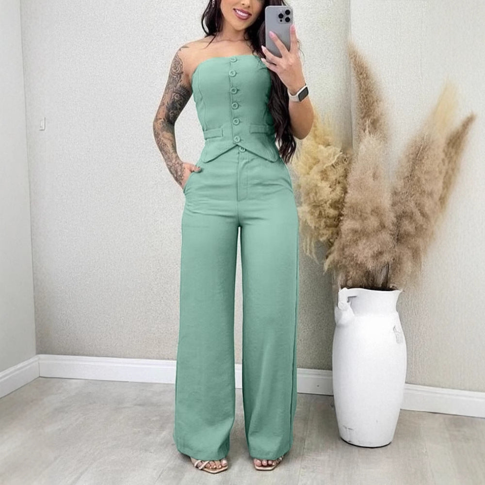 Schlauchtop-Weste mit Knopfleiste und weitem Hosenbein