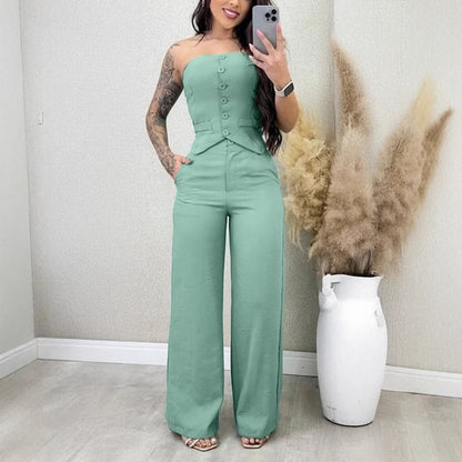 Schlauchtop-Weste mit Knopfleiste und weitem Hosenbein