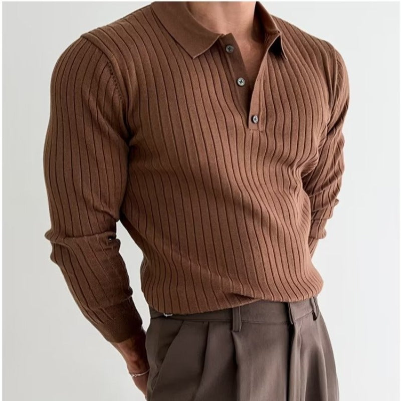 Lapel Button Long Sleeve Polo Shirt