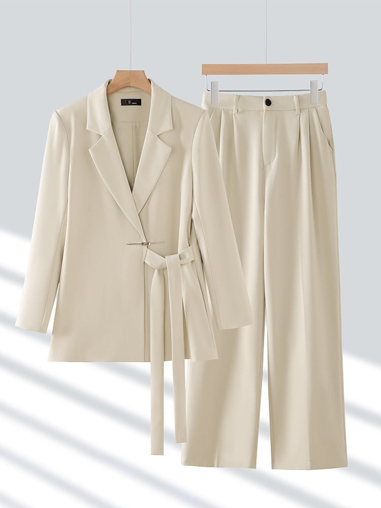 Casual Long-sleeved Small Suit Collar Jacket Women's Wide-leg Pants Two-piece Suit