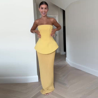 Women's Tube Top High Waist Hip Skirt Two-piece Set