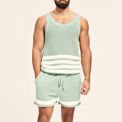 Knitted Essentials Two-Piece Set: Men's Two-piece Knitted Sleeveless Tank Top Shorts