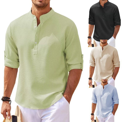 Stand Collar Shirt: Stand Collar Button Shirt Summer Pineapple Texture Shirt Casual Top Men's Clothing