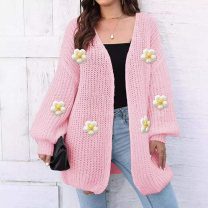 Floral Fantasy Woven Sweater Coat : Women's Thick Coat Thick Needle Woven Sweater