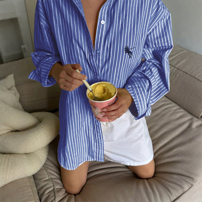 New Women's Casual Striped Long-sleeved Shirt