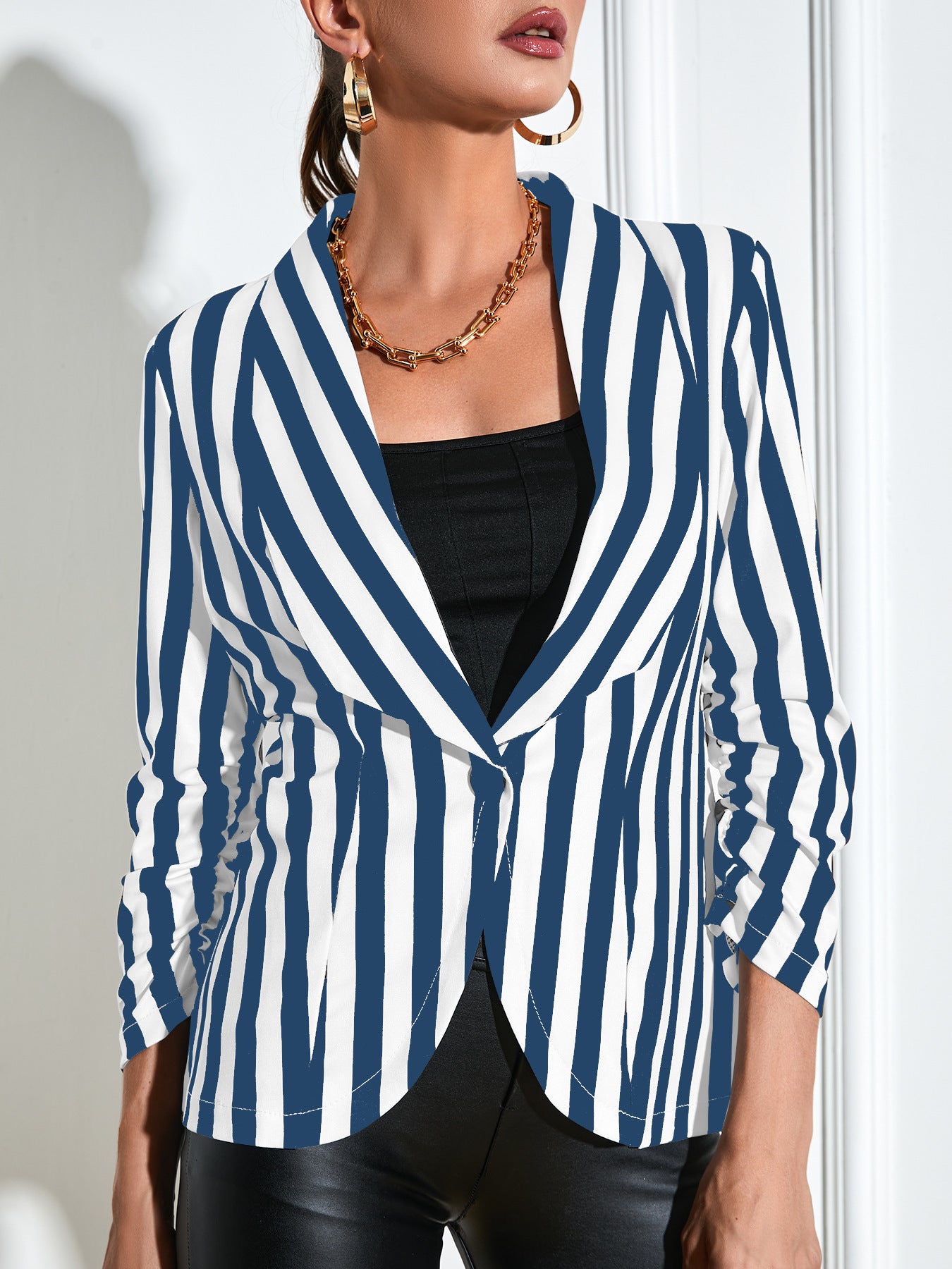 Cropped Pleated Sleeves Casual Small Suit Slim Fit Fashion