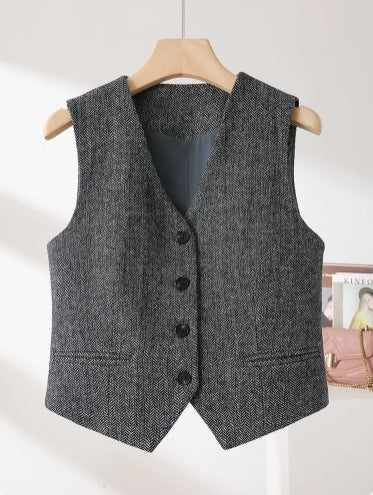 British Old Money Style Woolen Vest Female Spring