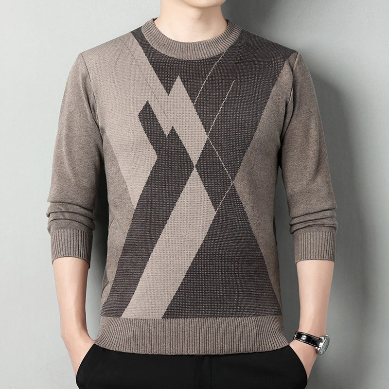 Men's Loose Multicolor Round Neck Warm Sweater.