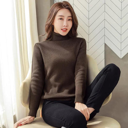 Cozy Luxe Velvet Set : Turtle Neck Winter Sweater Women Elegant Thick Warm Female Knitted Pullover Loose Basic Knitwear