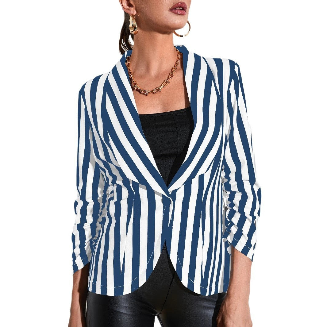 Cropped Pleated Sleeves Casual Small Suit Slim Fit Fashion