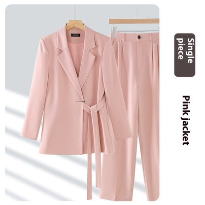 Casual Long-sleeved Small Suit Collar Jacket Women's Wide-leg Pants Two-piece Suit