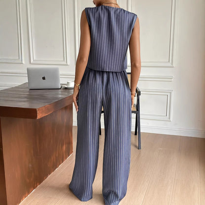 Single-breasted Striped Vest Wide-leg Pants Casual Suit