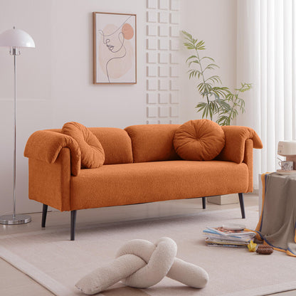 Plush Haven Sofa-68.5" Modern Lamb Wool Sofa With Decorative Throw Pillows for Small Spaces