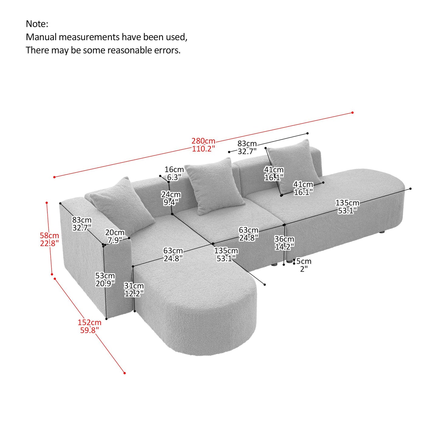 Sleek Luxe Curved Sofa-Modern L shape boucle Sofa with curved seat (facing left)