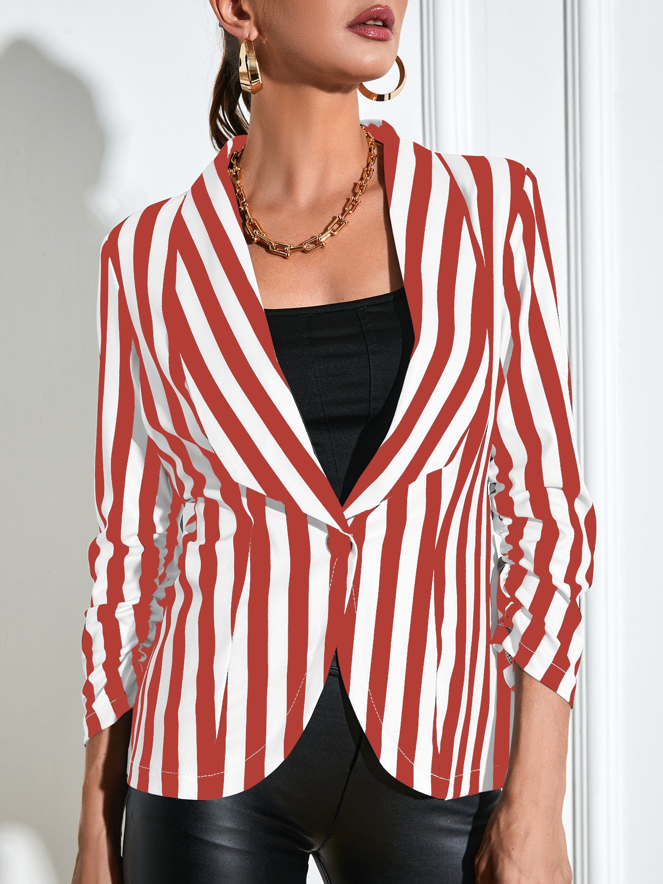 Cropped Pleated Sleeves Casual Small Suit Slim Fit Fashion