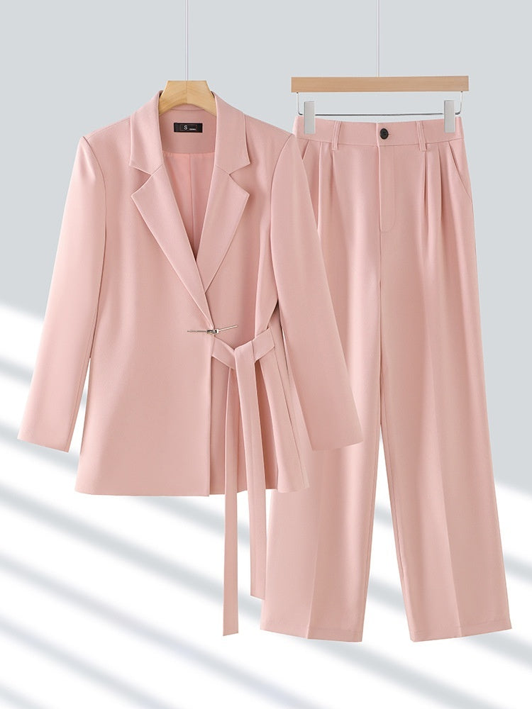 Casual Long-sleeved Small Suit Collar Jacket Women's Wide-leg Pants Two-piece Suit