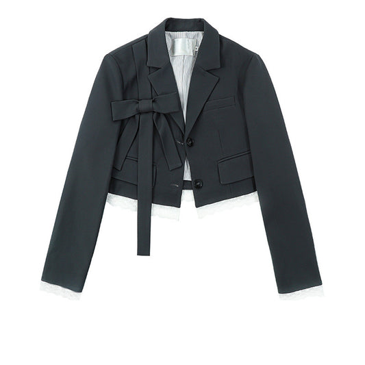 Women's Small Suit Lace Trim Bow Short Jacket