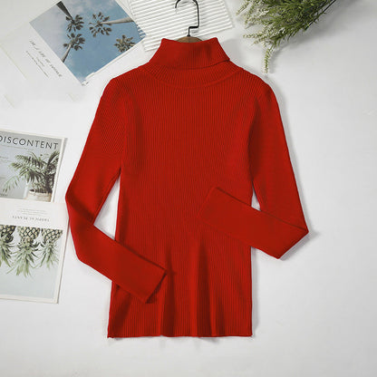 Classic Elegance Turtleneck Sweater: Solid Color Pit Strip Knit Pullover Turtleneck Sweater