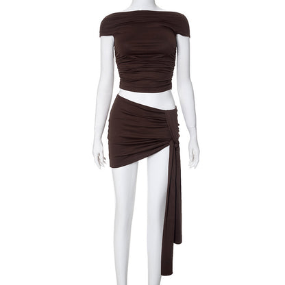 Effortless Elegance Set:Sleeveless Round Neck Midriff-baring Top Strap Mid-length Dress Set