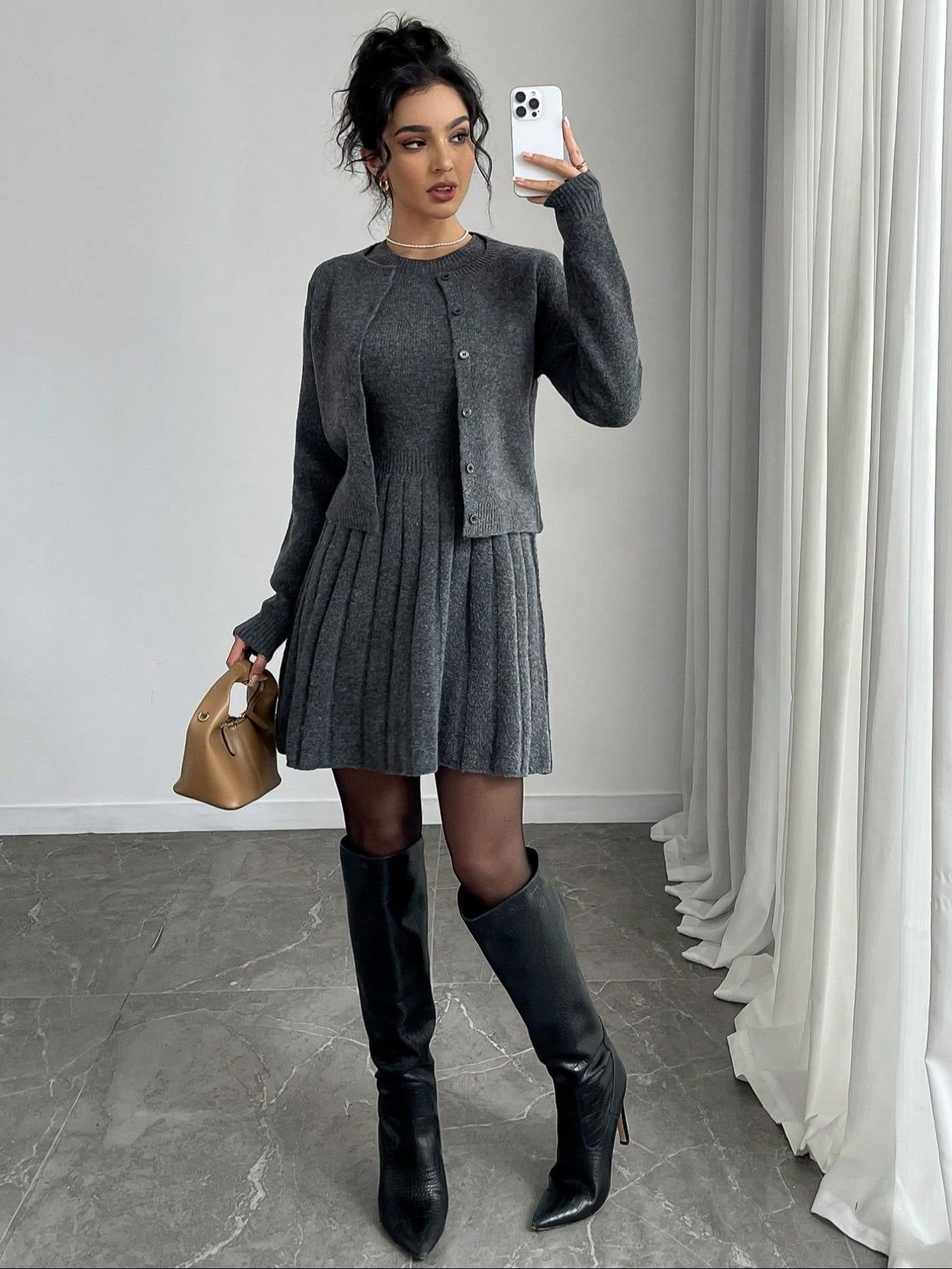 European And American Women's Clothing New Fashionable Knitted Dress Coat