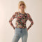 Floral Mesh Round Neck Long Sleeve Mesh Fashion Slim Top