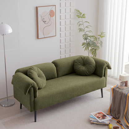 Plush Haven Sofa-68.5" Modern Lamb Wool Sofa With Decorative Throw Pillows for Small Spaces